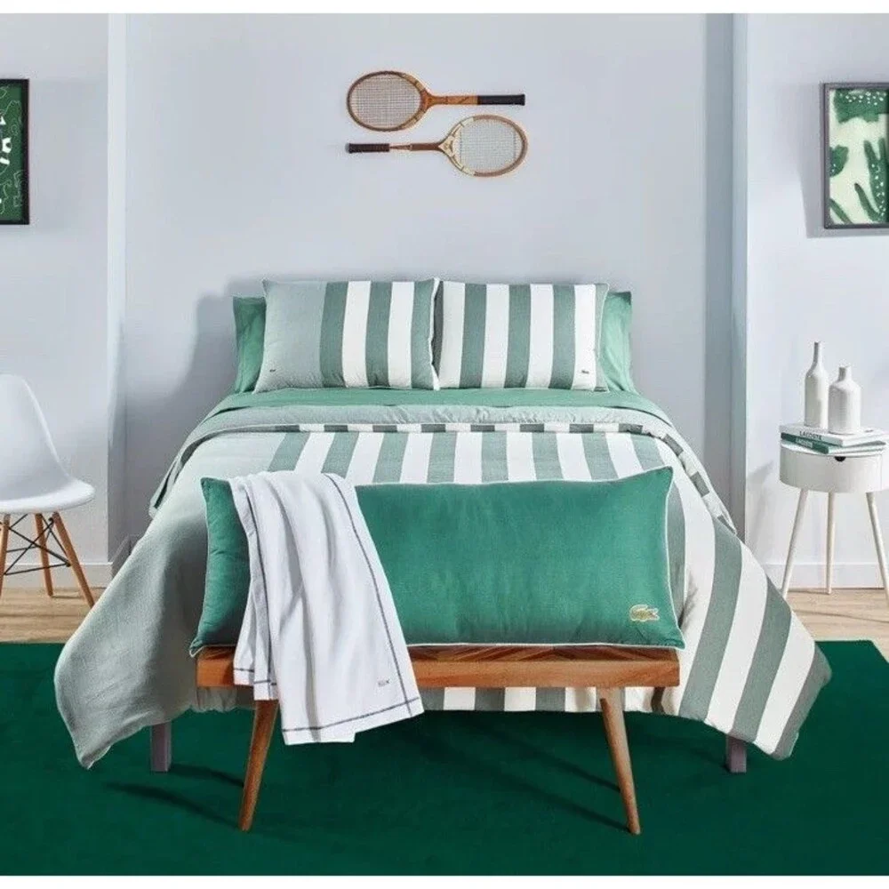 Lacoste Home Kenwyn 2 Piece Cabana TWIN Comforter Set Green/White